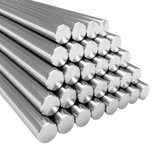 A stack of high-quality stainless steel 304 bright round bars available from a leading SS bright bar supplier in India.